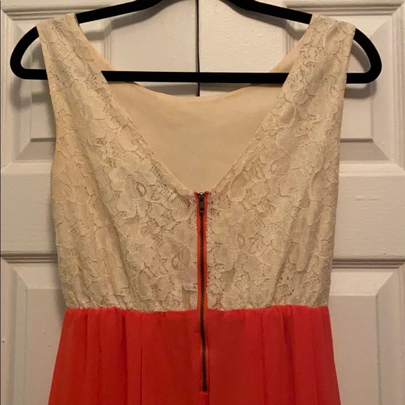 High low coral and cream Mendocino dress - Picture 3 of 4